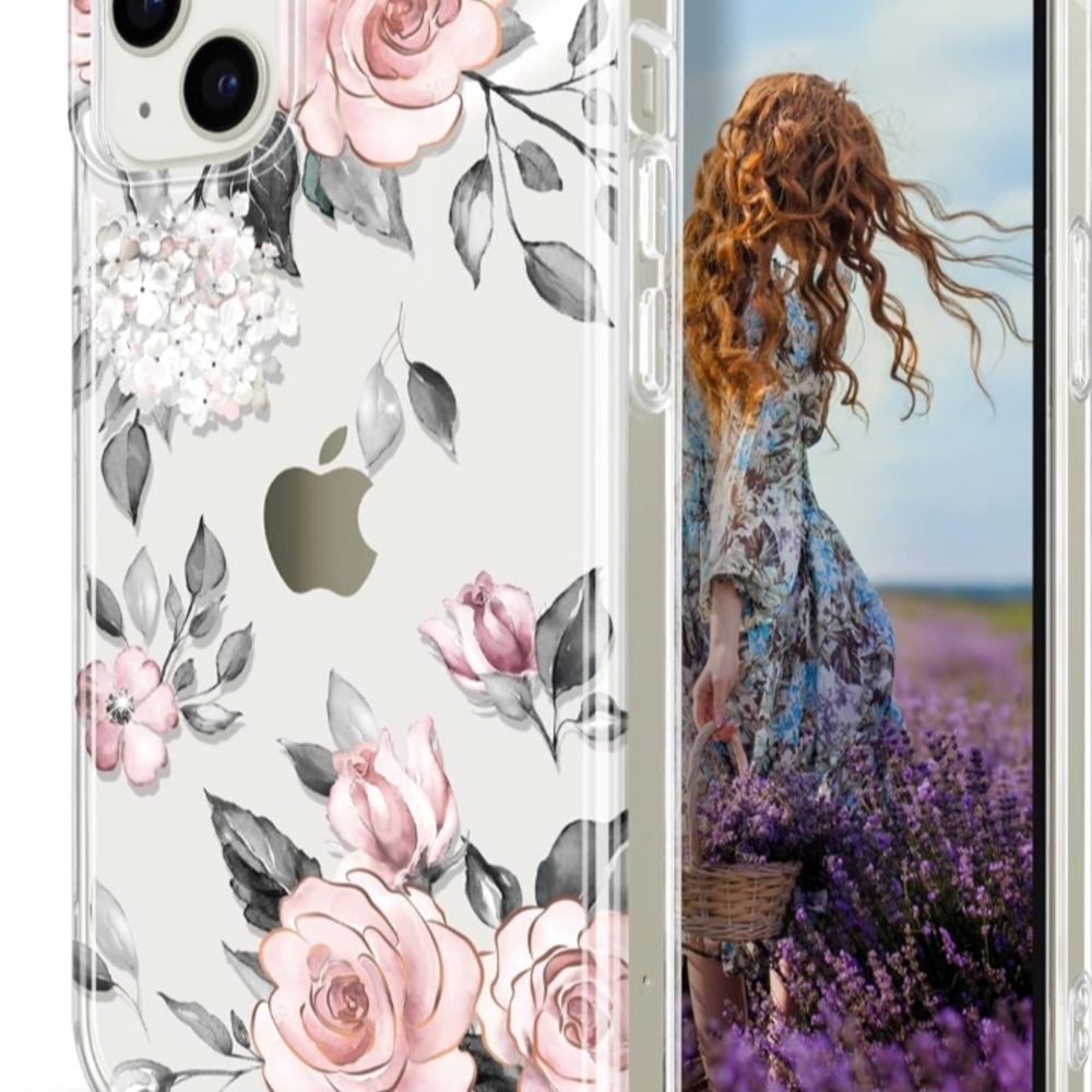 Pink and Gray Floral iPhone Case with Transparent Design